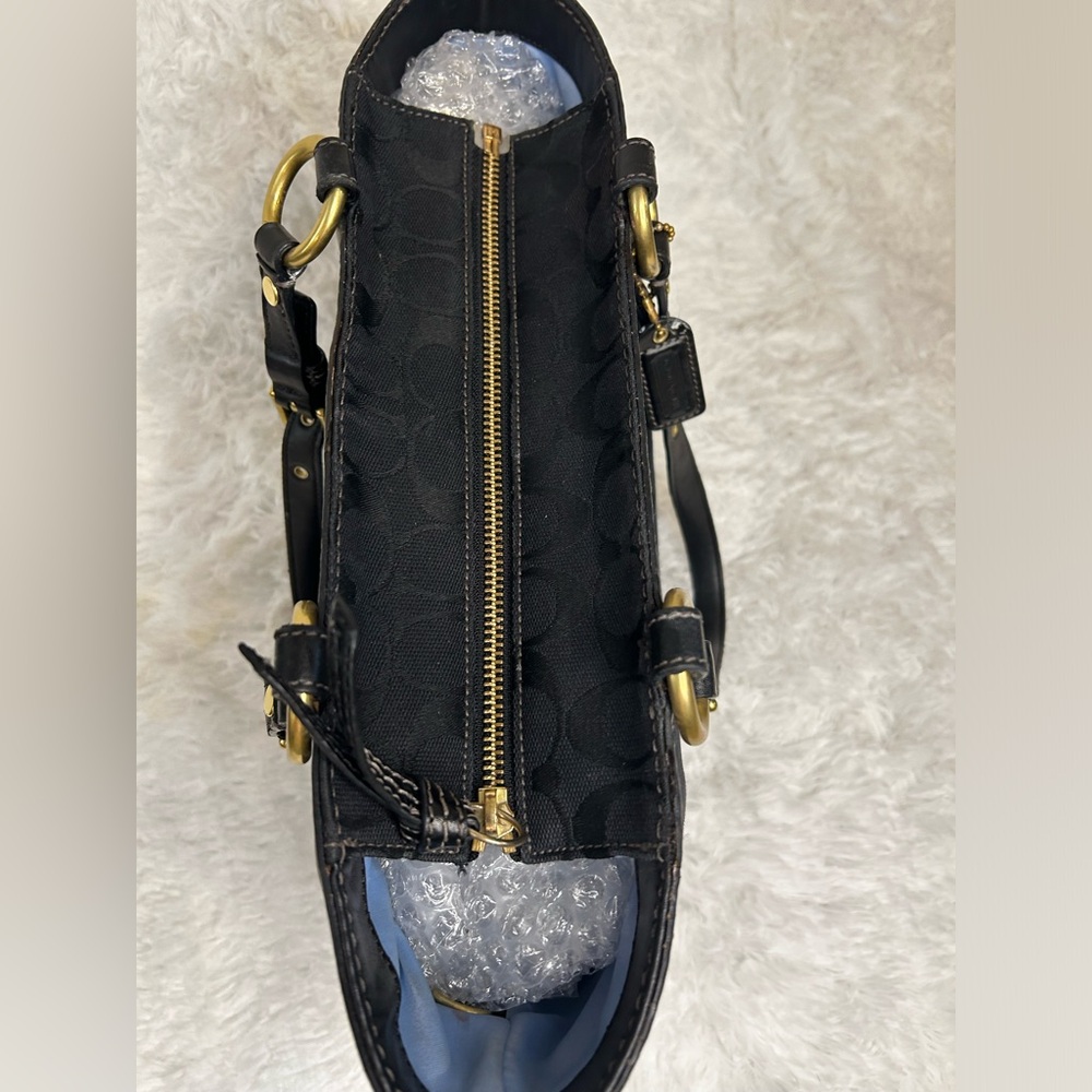 COACH SIGNATURE C GALLERY BLACK SHOULDER TOTE BAG PURSE SATCHEL - Picture 8 of 12